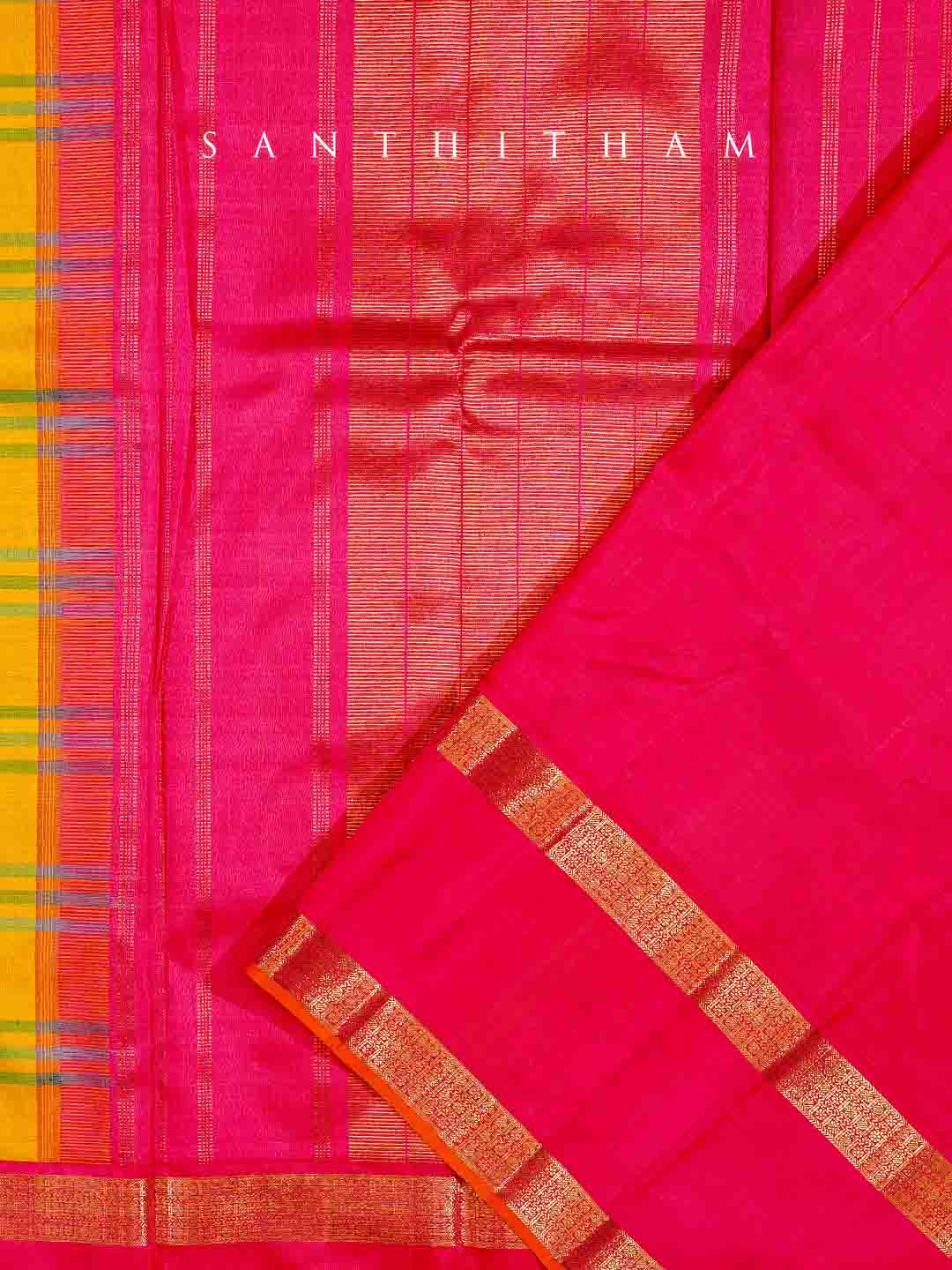 Raspberry and Multi-coloured checks Silk Saree