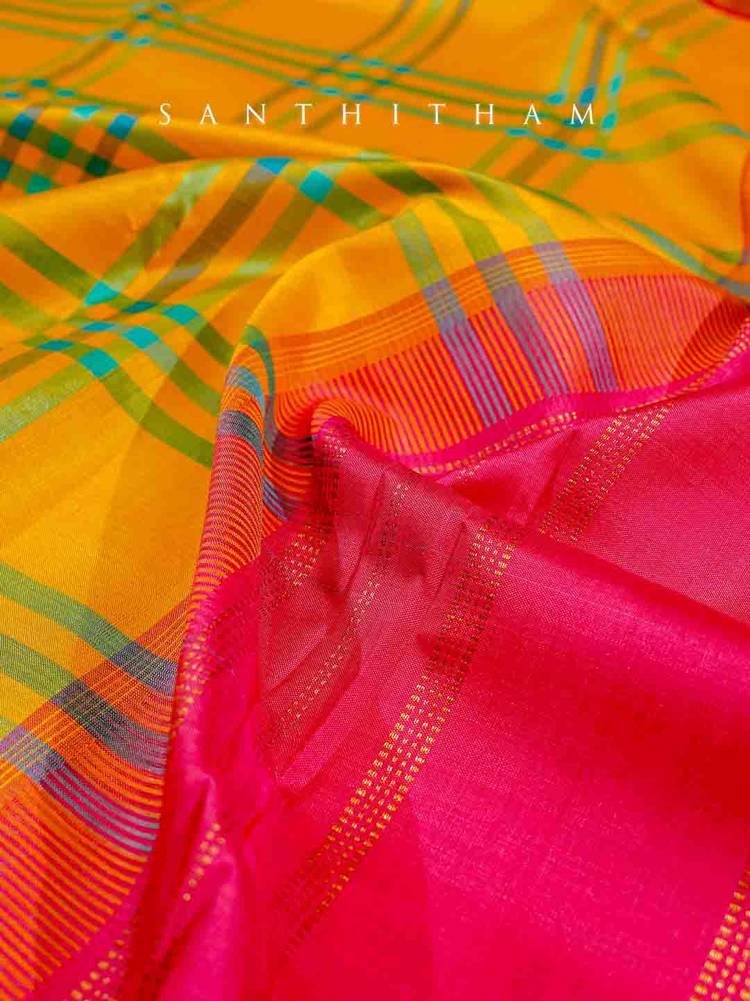 Raspberry and Multi-coloured checks Silk Saree