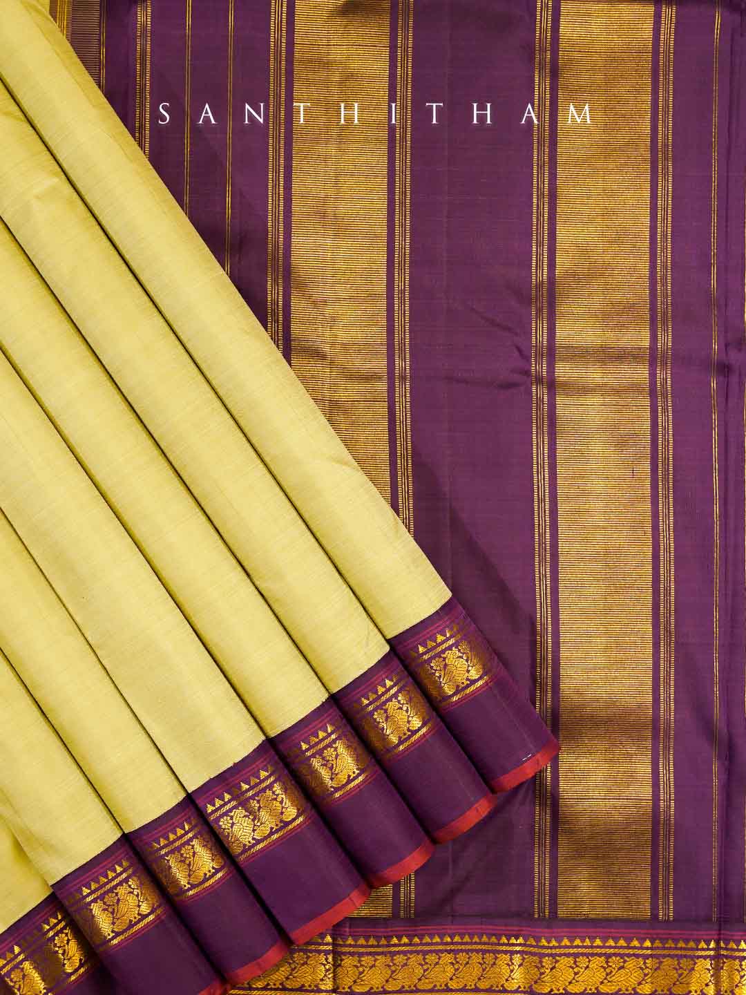 Tea Green and Violet Purple Silk Saree