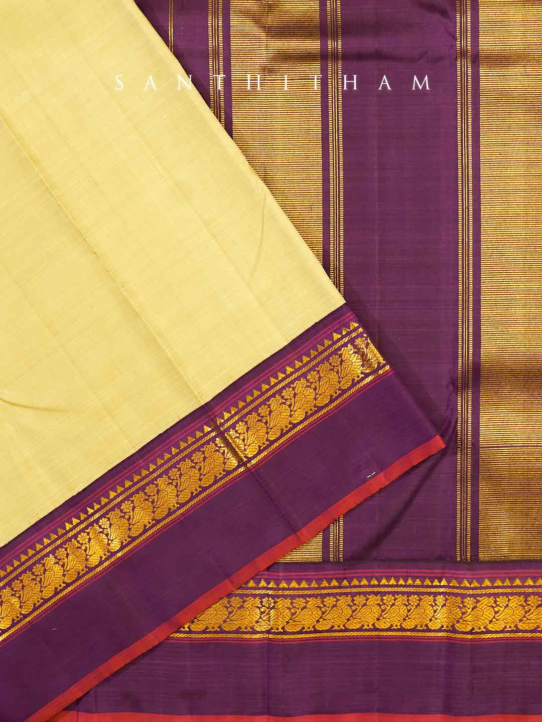 Tea Green and Violet Purple Silk Saree