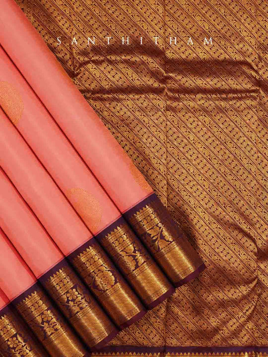 Peach and Chocolate Brown Silk Saree