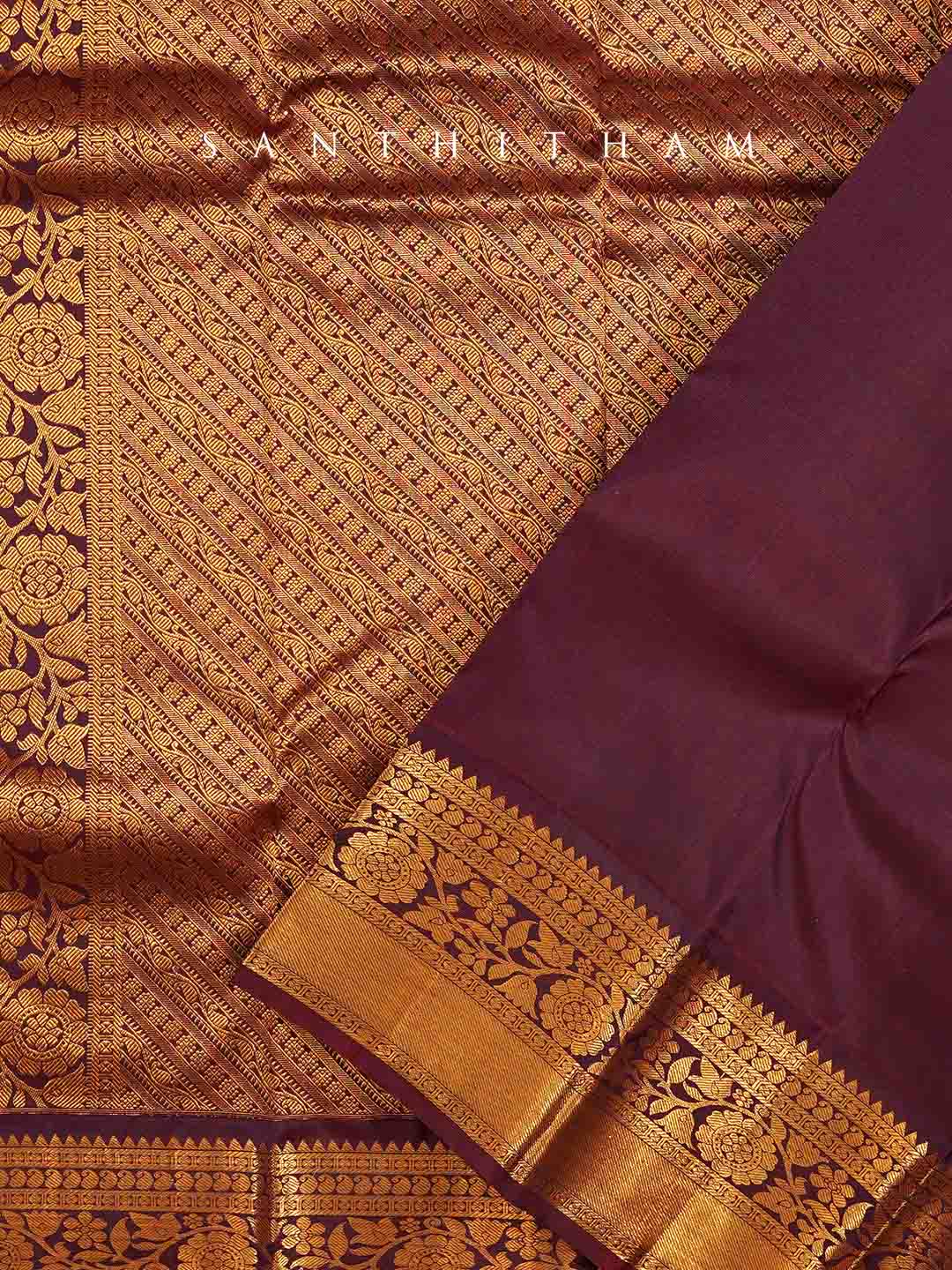 Peach and Chocolate Brown Silk Saree