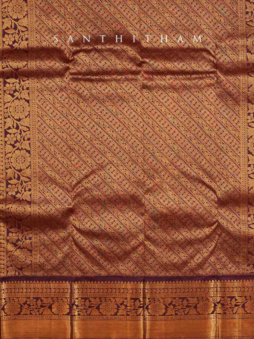 Peach and Chocolate Brown Silk Saree