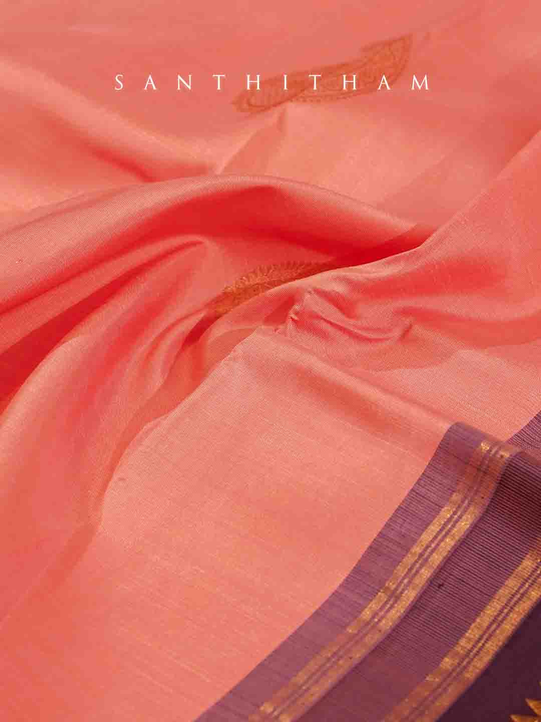 Peach and Chocolate Brown Silk Saree