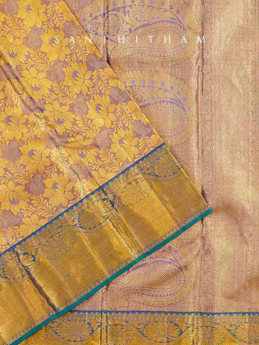 Exquisite Gold and Lilac Silk Saree