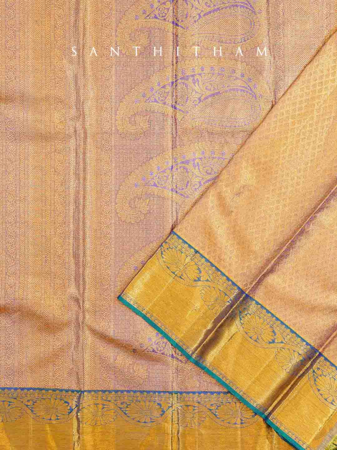 Exquisite Gold and Lilac Silk Saree