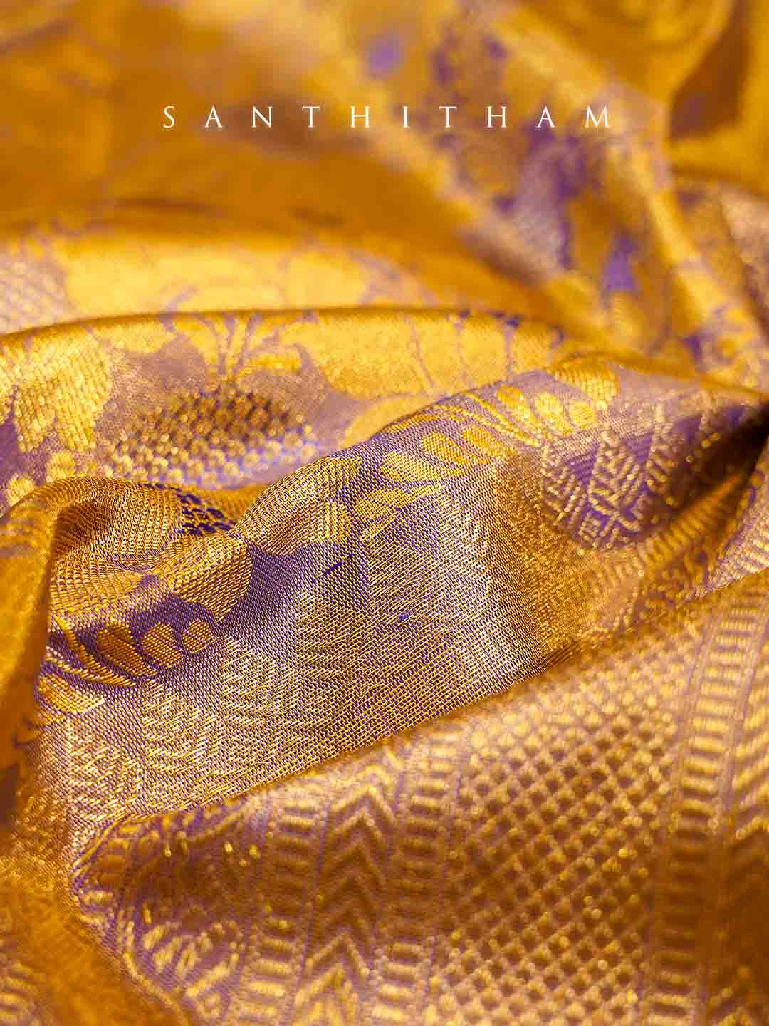 Exquisite Gold and Lilac Silk Saree