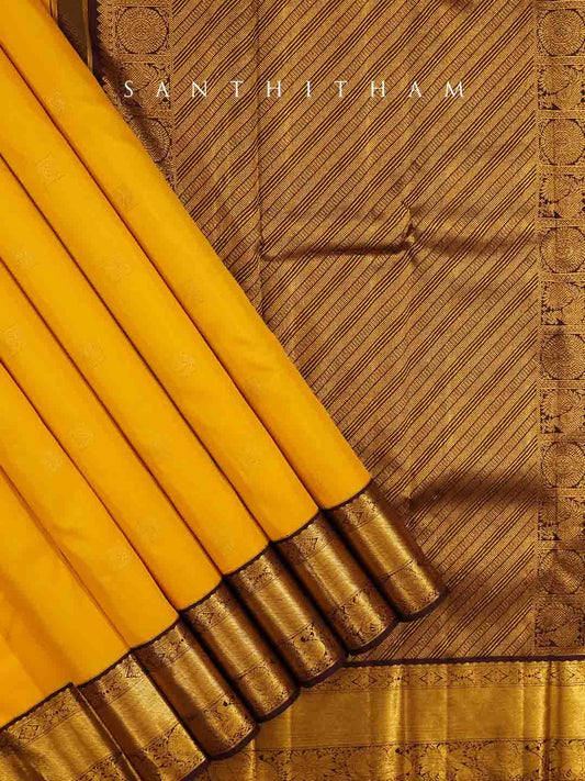 Sunshine Yellow and Coffee Brown Silk Saree