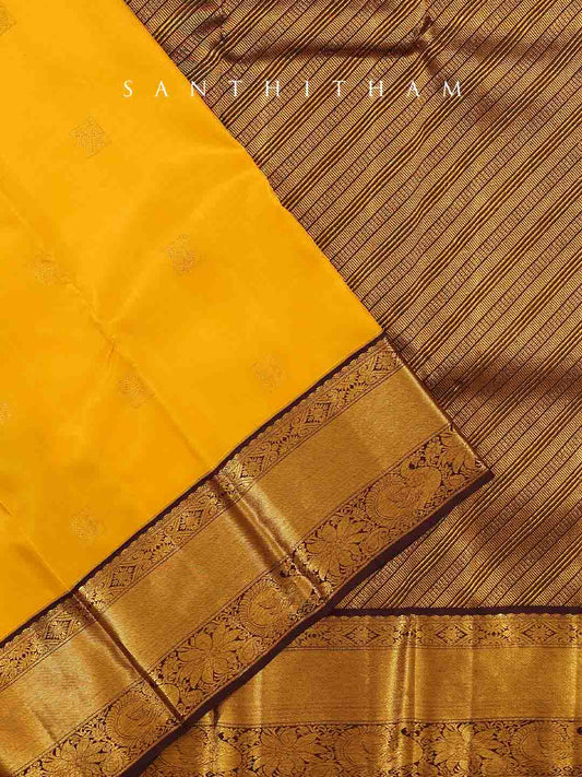 Sunshine Yellow and Coffee Brown Silk Saree