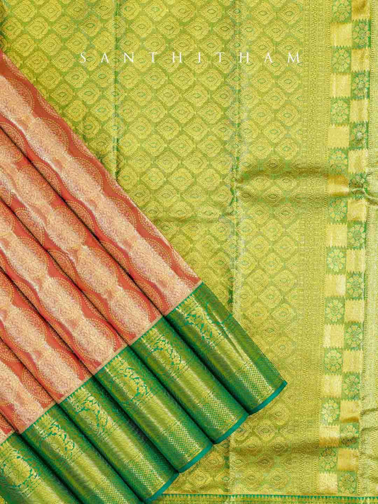 Lime Green and Pumpkin Orange Silk Saree