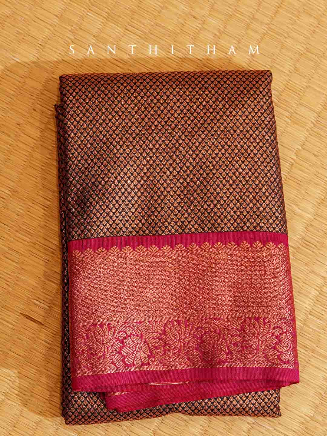 Chocolate and Ruby Red Semi Silk Saree