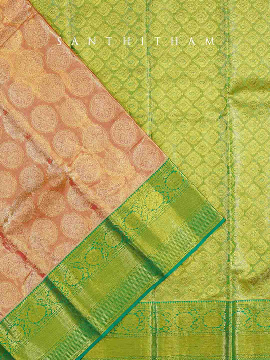 Lime Green and Pumpkin Orange Silk Saree