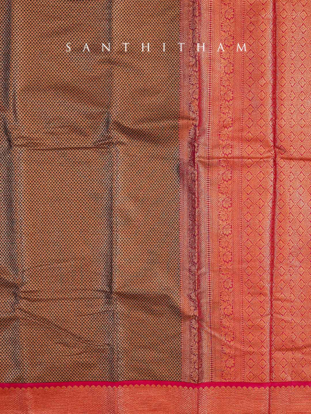 Chocolate and Ruby Red Semi Silk Saree