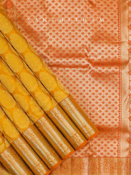 Pineapple Yellow and Tangerine Silk Saree