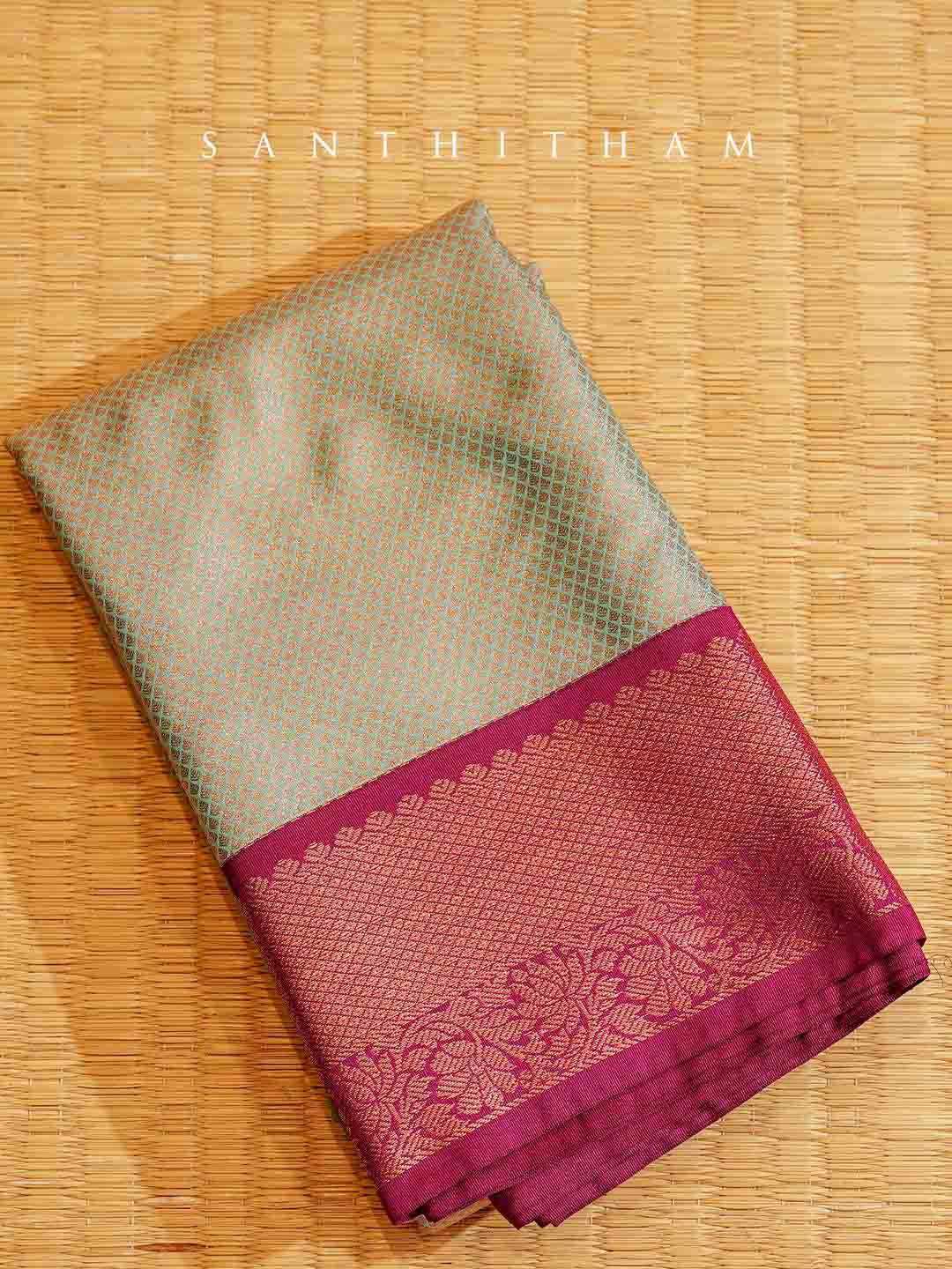 Tea Green and Magenta Semi Silk Saree