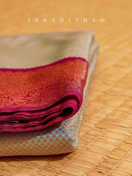 Tea Green and Magenta Semi Silk Saree