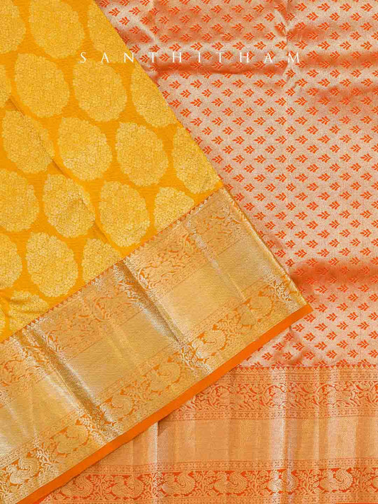 Pineapple Yellow and Tangerine Silk Saree