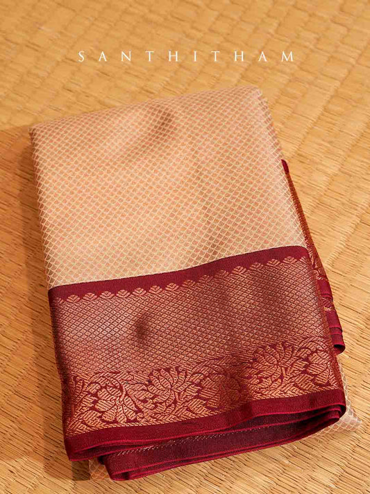 Sandalwood and Dark Red Semi Silk Saree