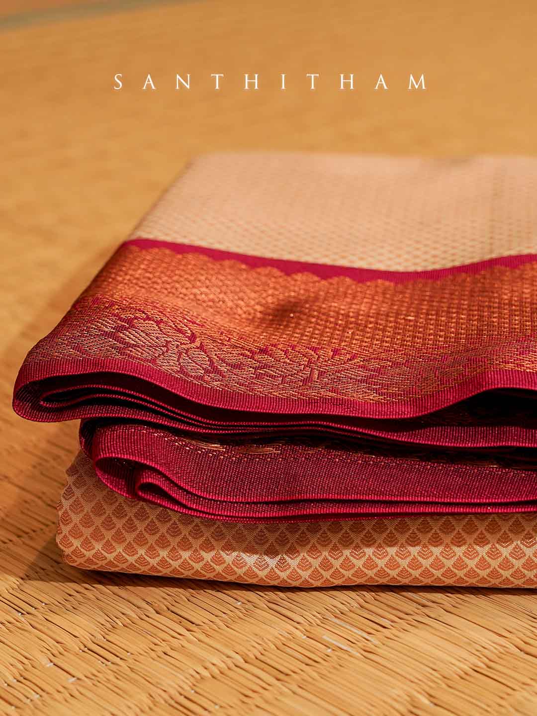 Sandalwood and Dark Red Semi Silk Saree