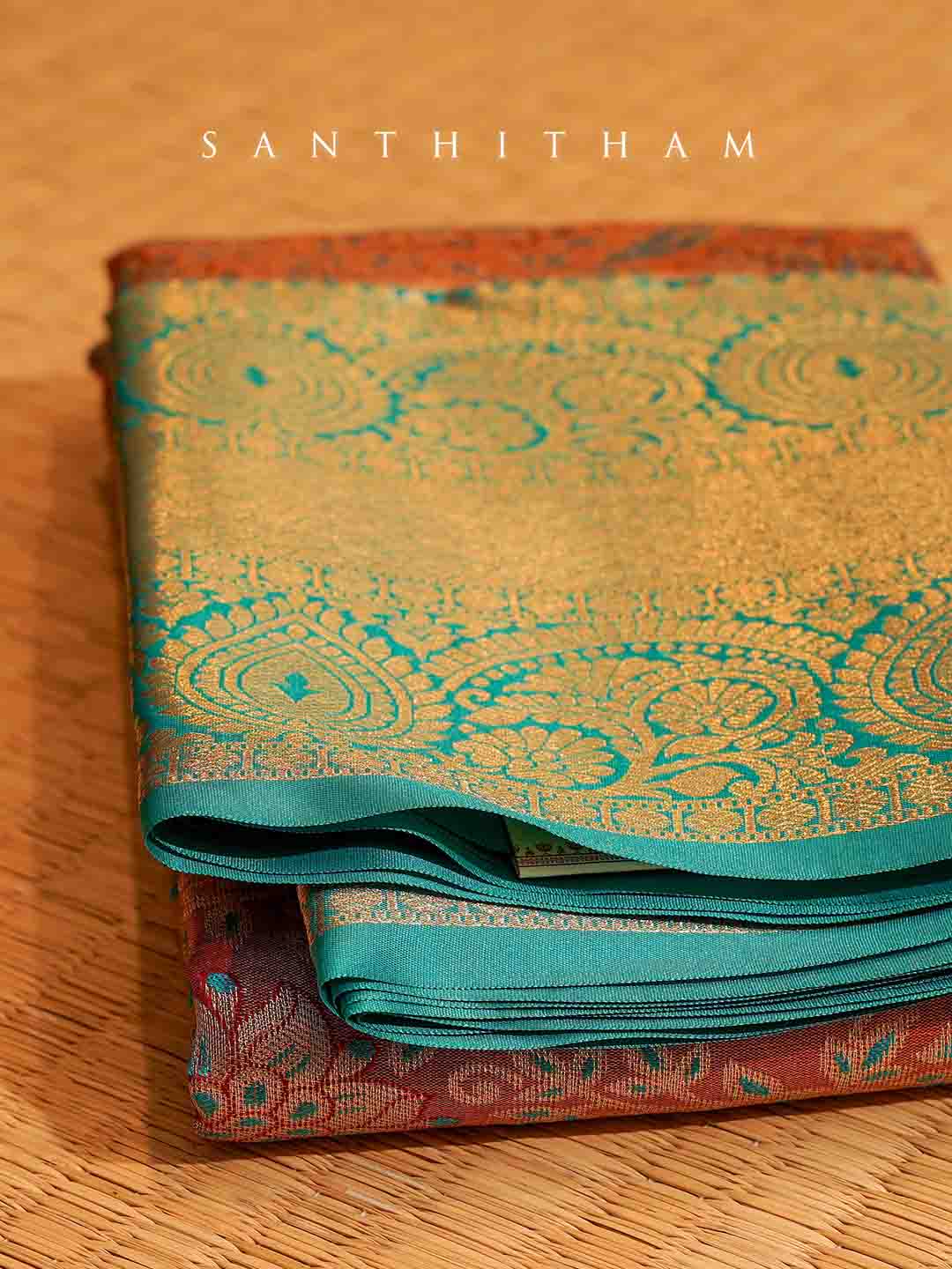 Mars Red and Turquoise Green Tissue  Saree