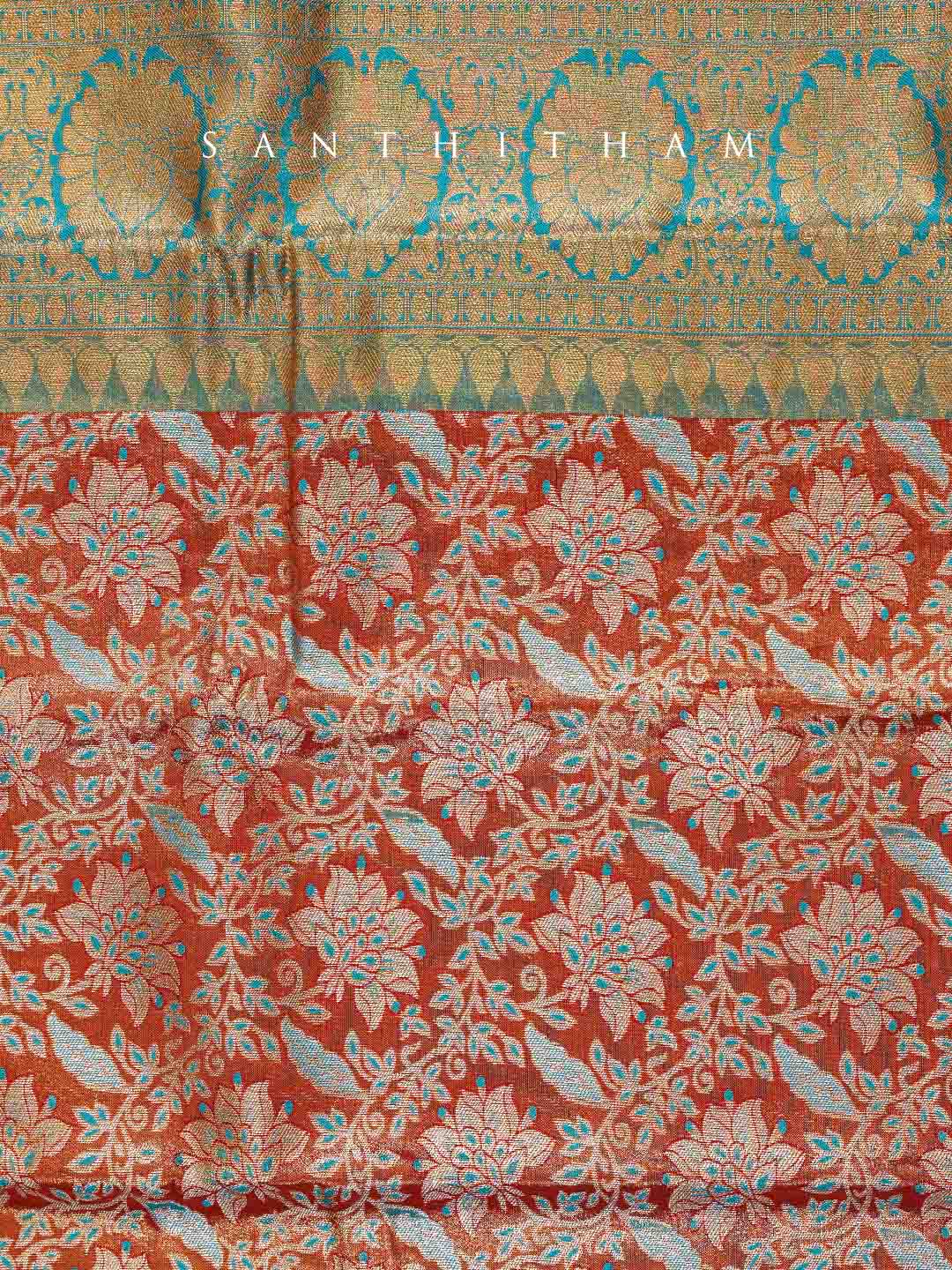 Mars Red and Turquoise Green Tissue  Saree