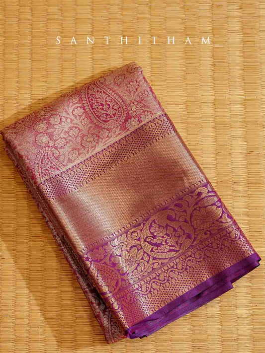 Eggplant Violet and Pink Tissue Saree