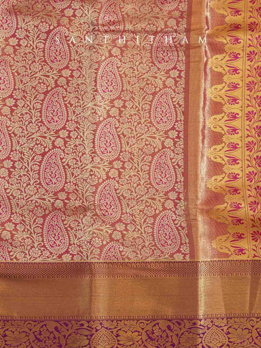 Eggplant Violet and Pink Tissue Saree