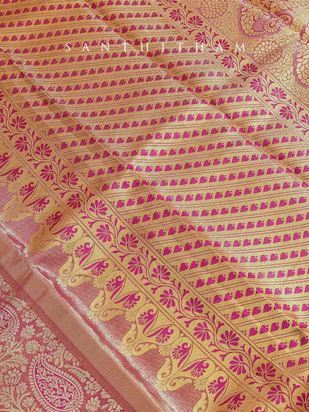 Eggplant Violet and Pink Tissue Saree