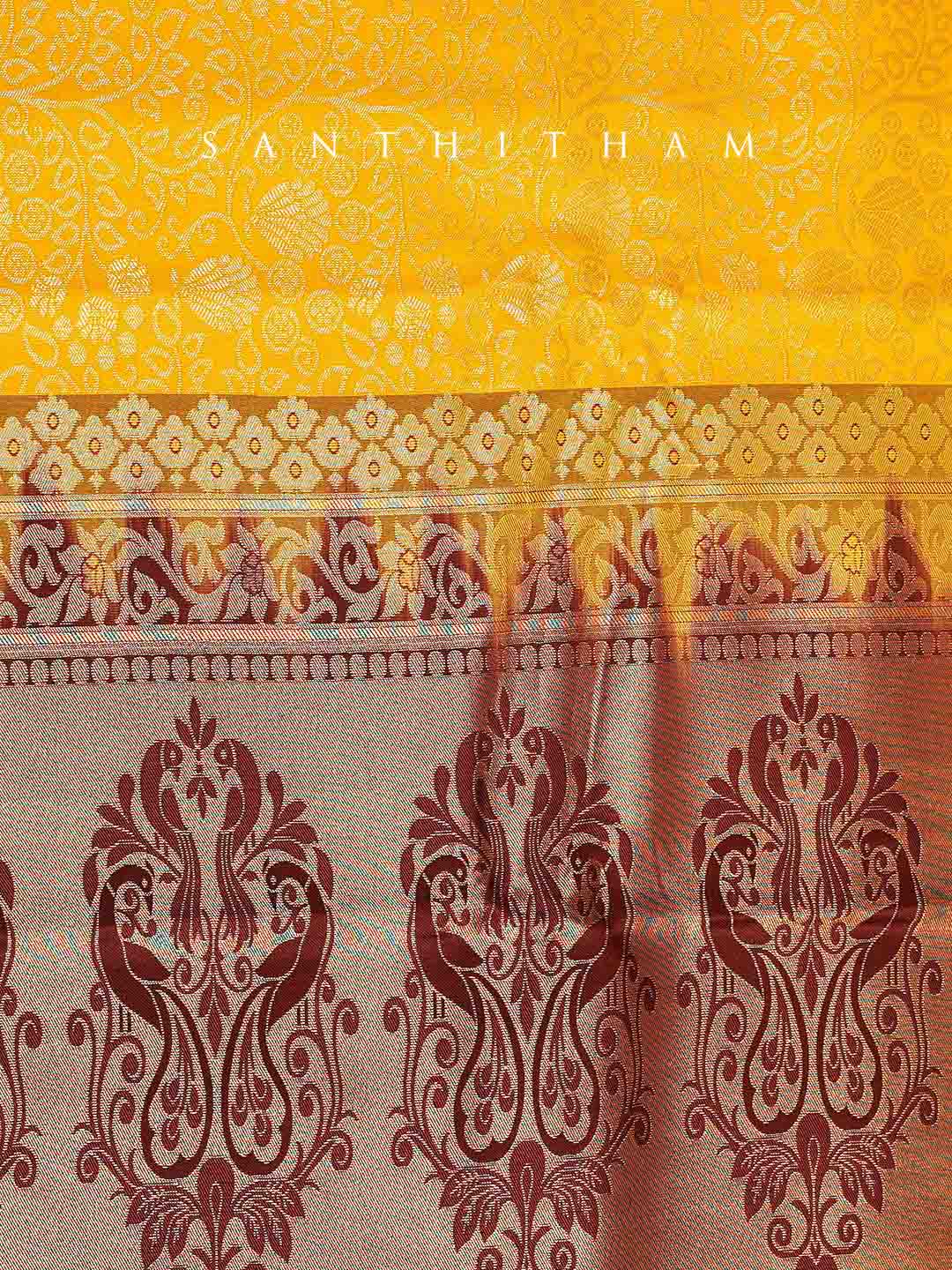 Pineapple Yellow and Cocoa Brown Semi Silk Saree