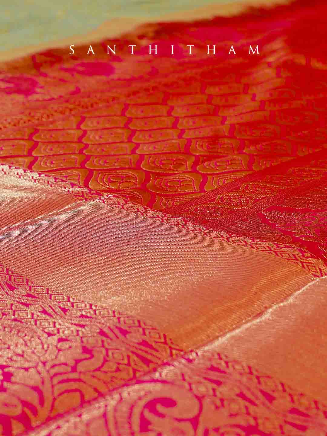 Powder Blue and Pinkish Red  Semi Silk Saree