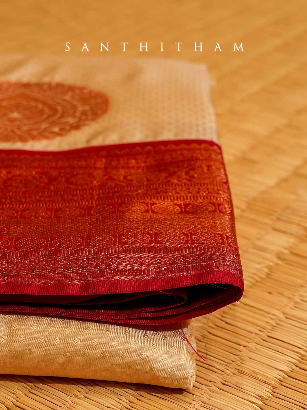 Sandalwood and Crimson Red Semi Silk Saree