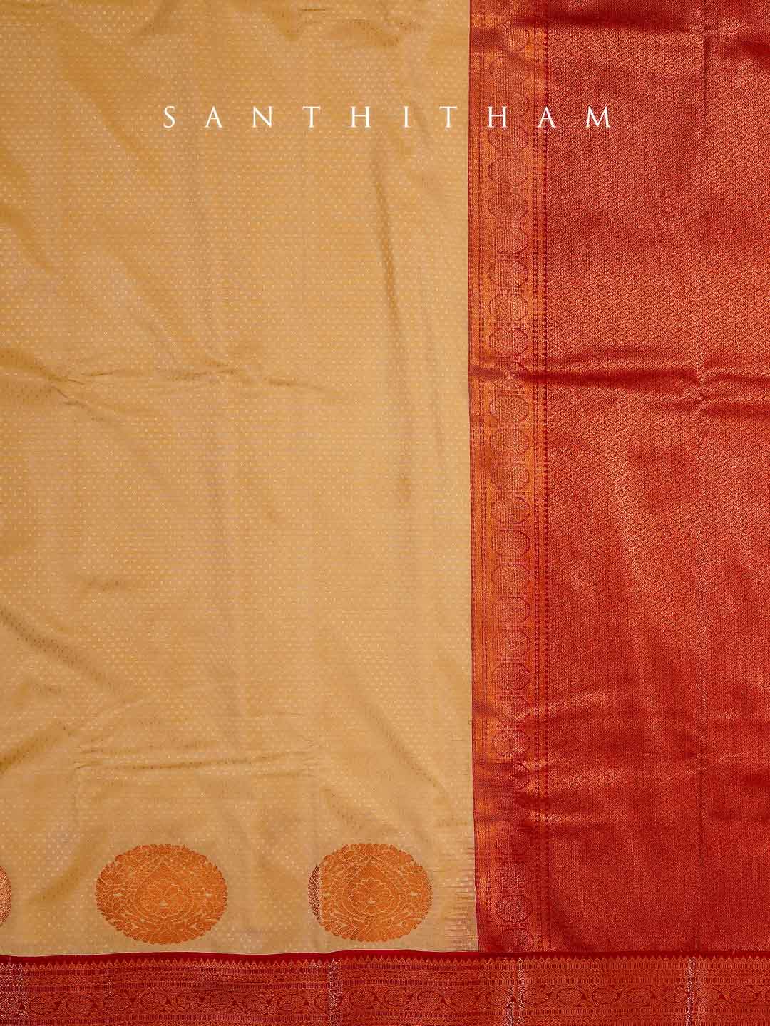 Sandalwood and Crimson Red Semi Silk Saree