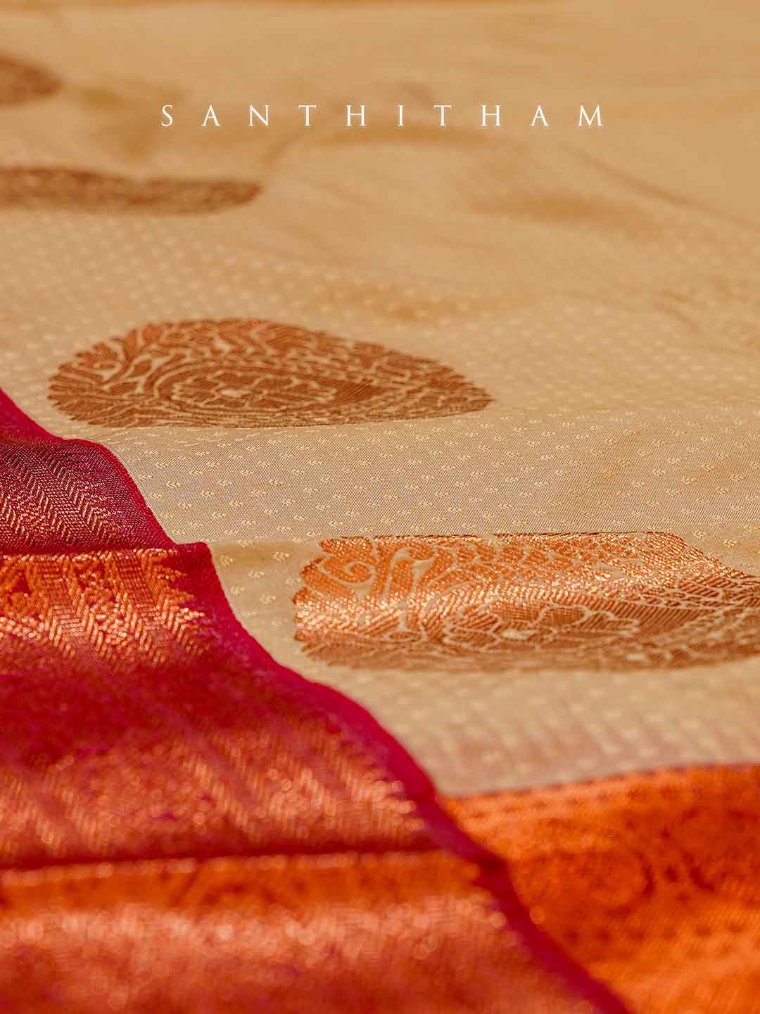 Sandalwood and Crimson Red Semi Silk Saree