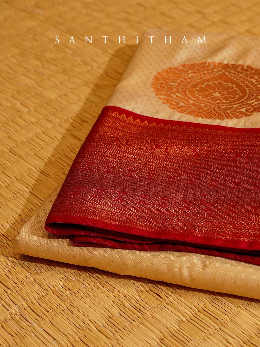 Sandalwood and Crimson Red Semi Silk Saree