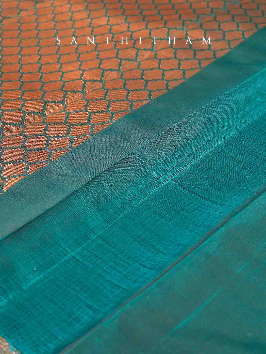 Honey Yellow and Teal Blue Semi Silk Saree