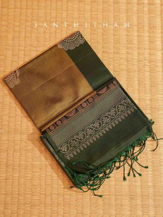 Brown and Dark Green Silk Saree