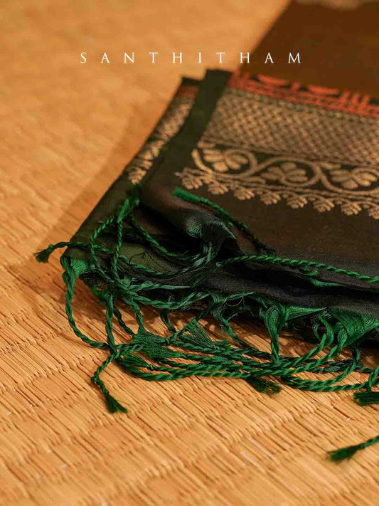 Brown and Dark Green Silk Saree