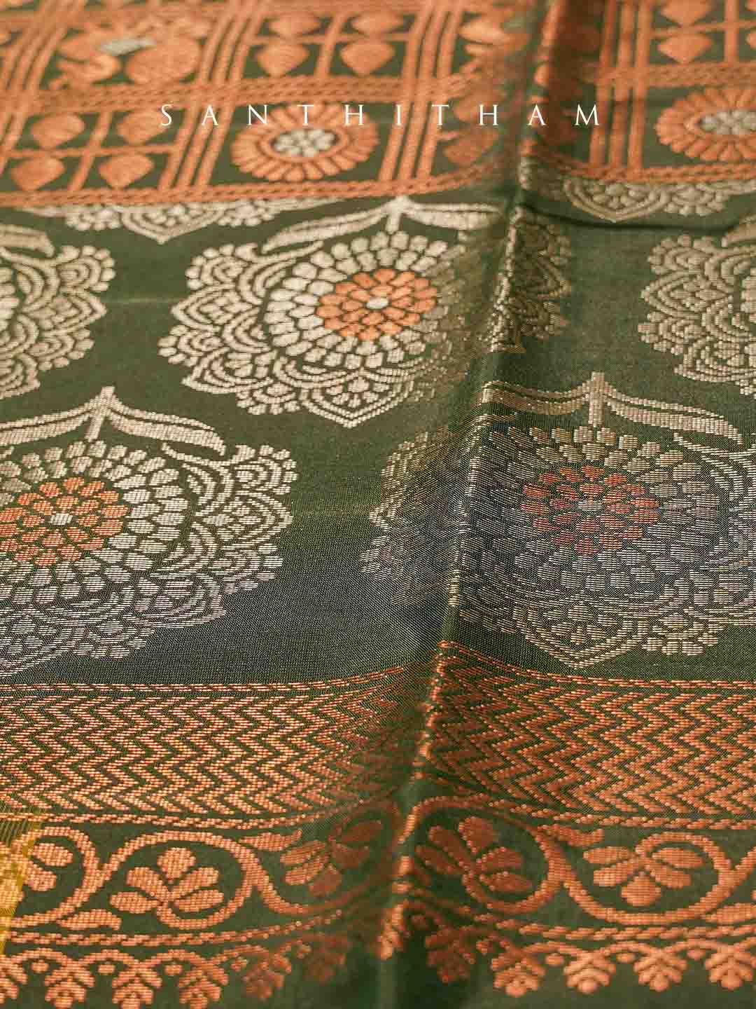 Brown and Dark Green Silk Saree