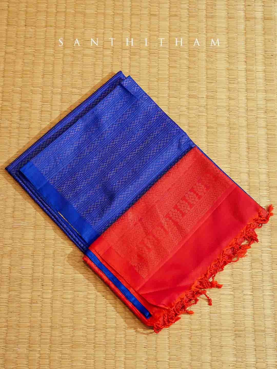 Azure Blue and Red  Soft Silk Saree