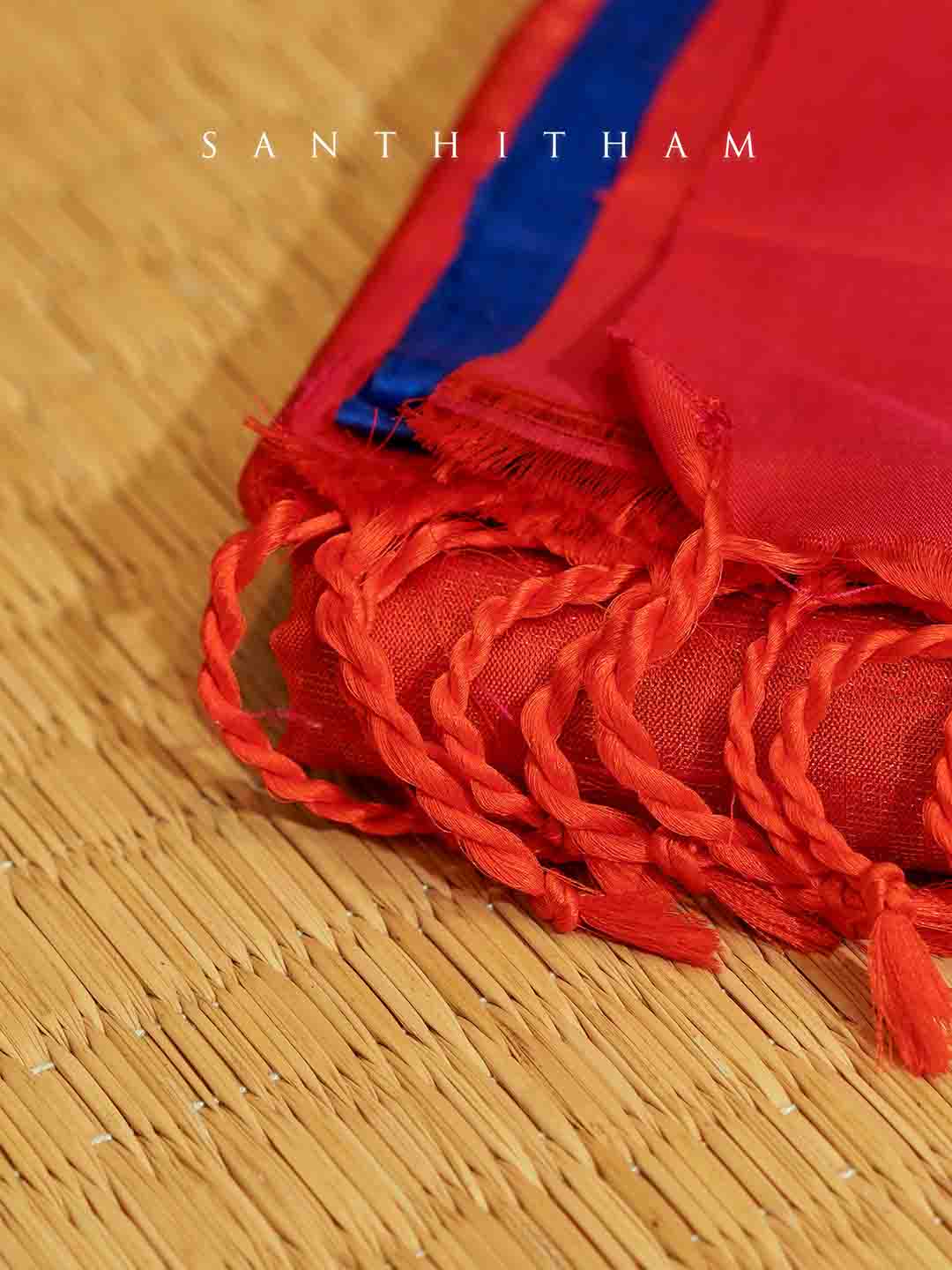 Azure Blue and Red  Soft Silk Saree