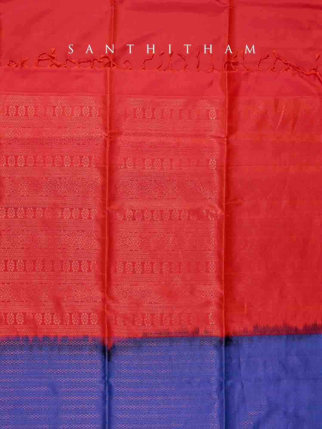 Azure Blue and Red  Soft Silk Saree