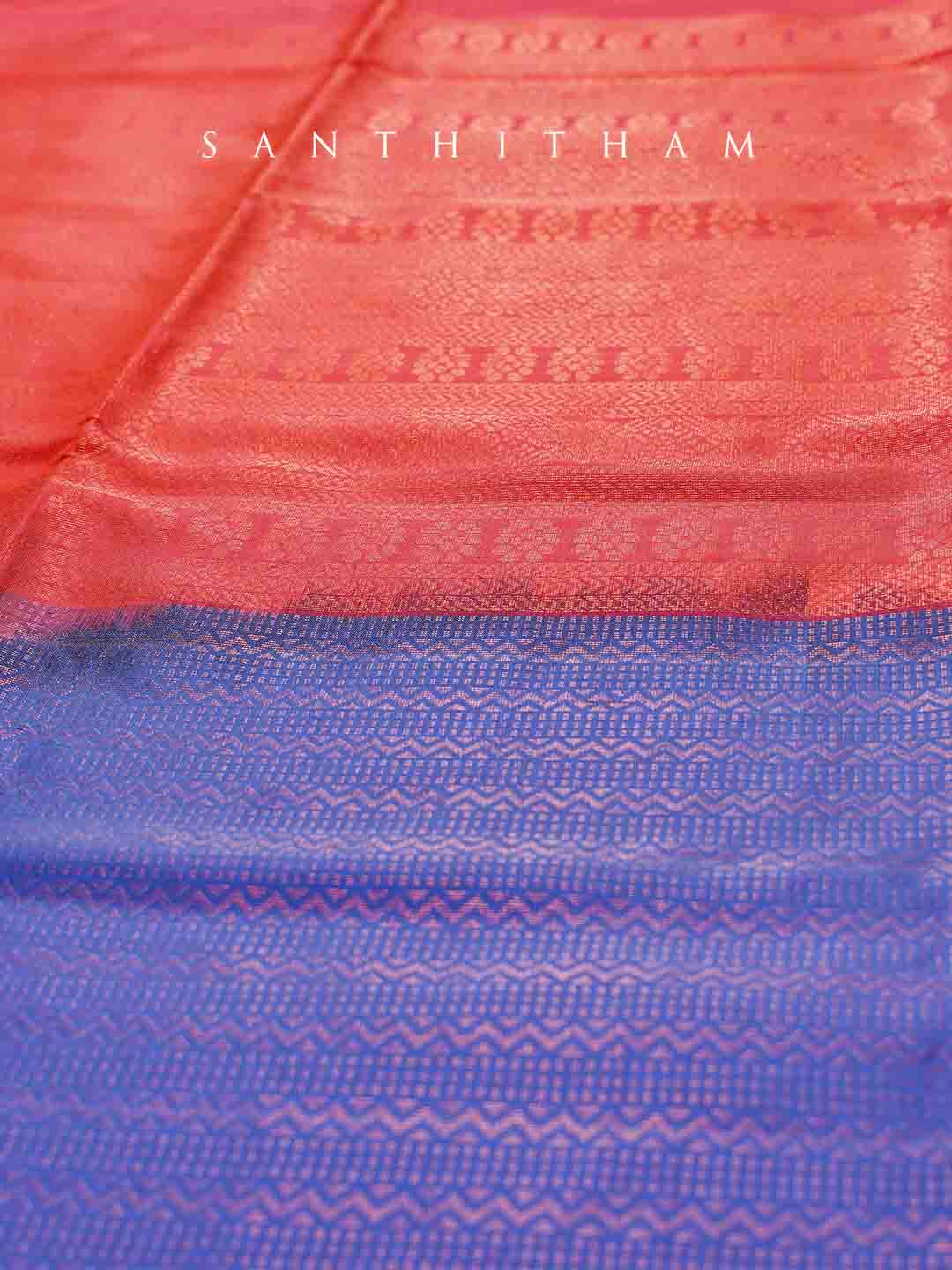 Azure Blue and Red  Soft Silk Saree