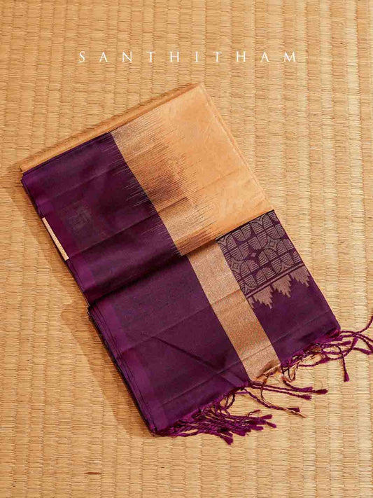 Plum and Sandal Soft Silk Saree