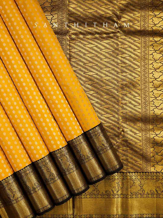 Pineapple Yellow and Dark chocolate Silk Saree