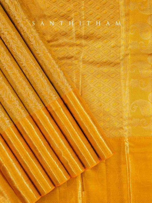 Exquisite Golden Yellow Silk Saree