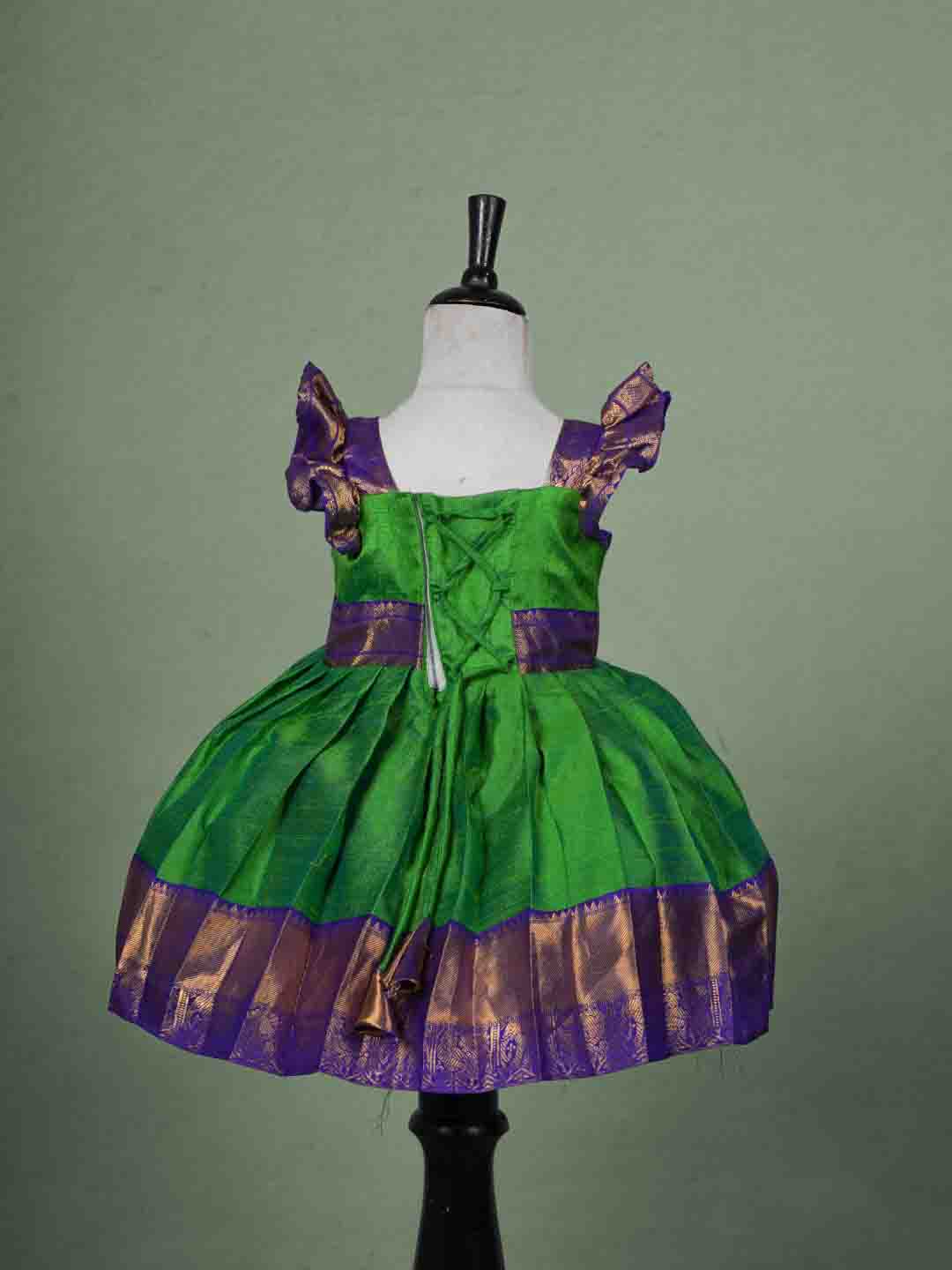 Vibrant Green and Royal Blue Raw Silk Children's  Gown