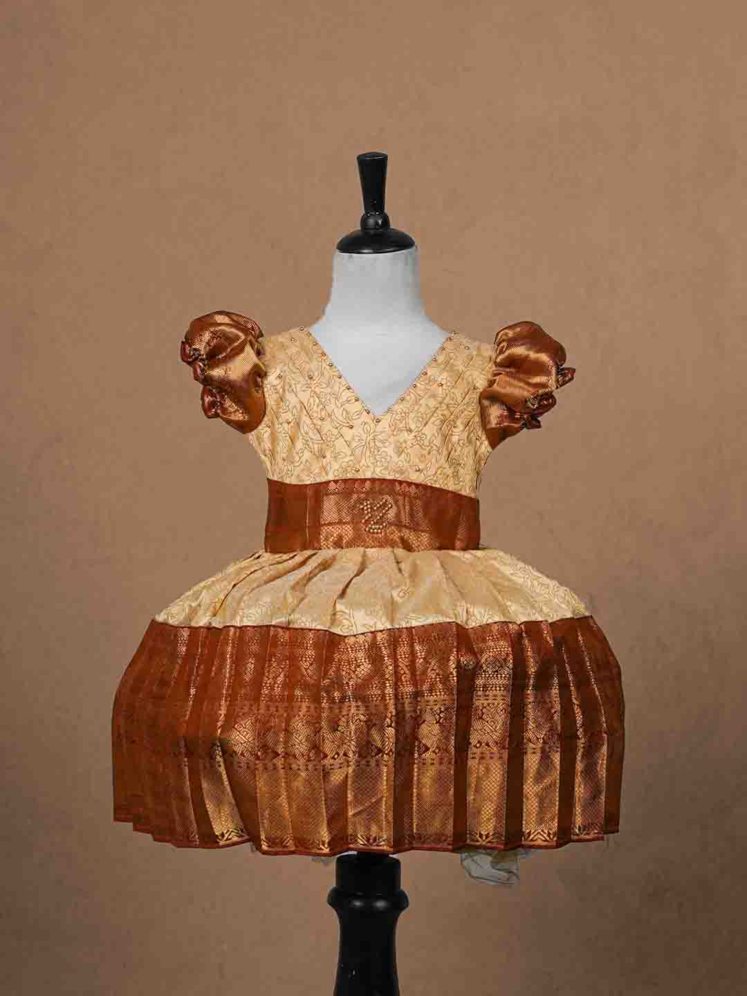 Elegant Gold and Copper Raw Silk Children's Gown