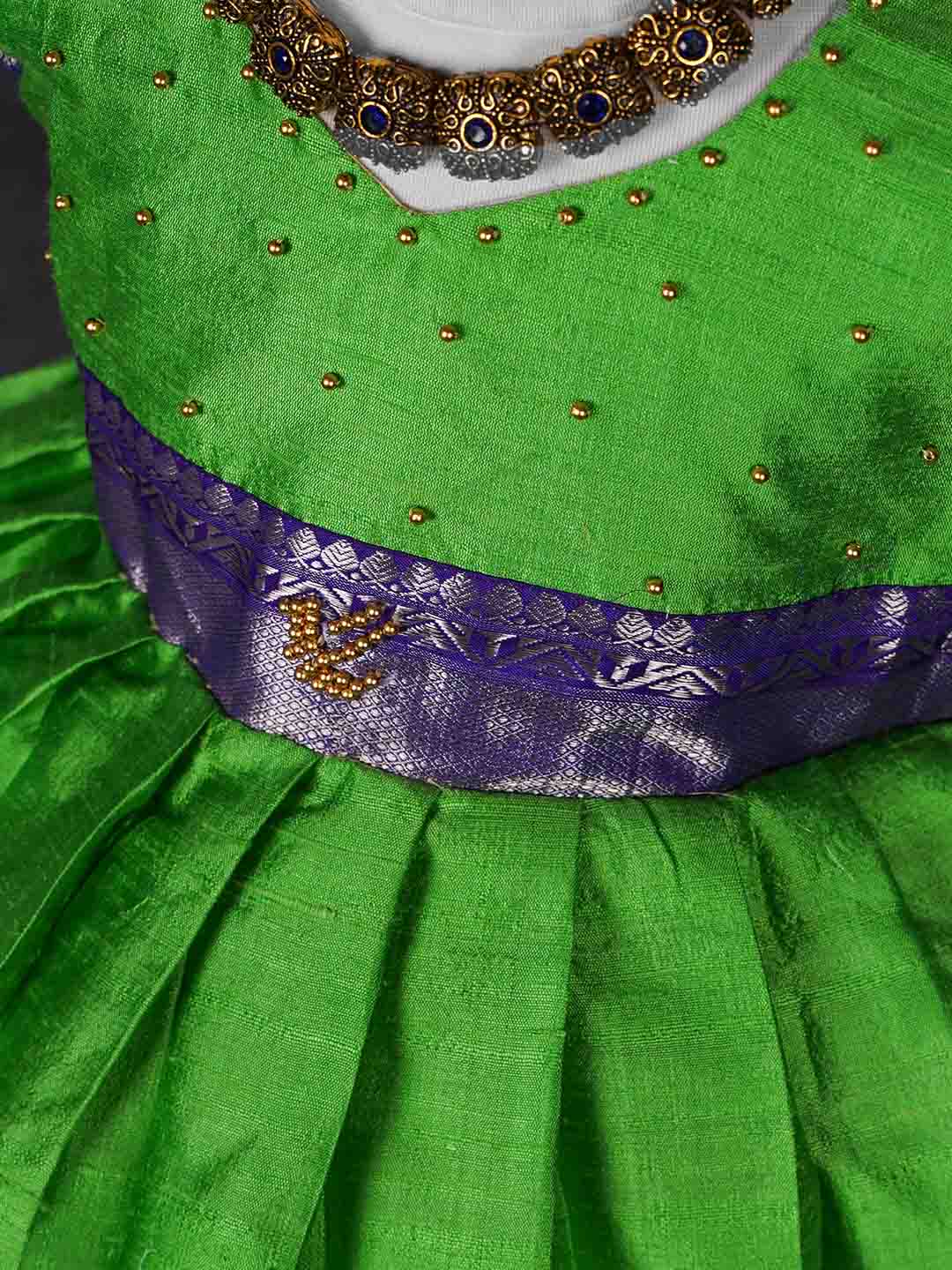 Vibrant Green and Admiral Blue Raw Silk Children's Gown