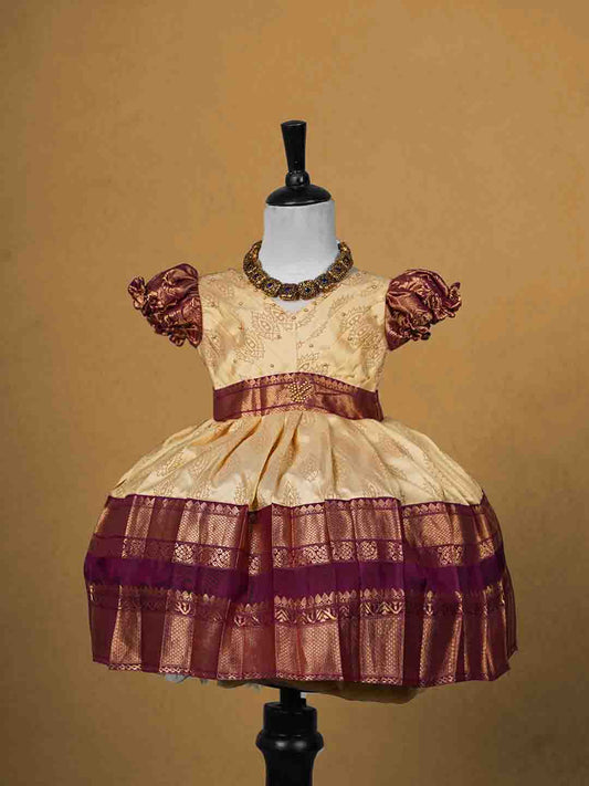 Traditional Gold and Rich Magenta Raw Silk Children's Gown