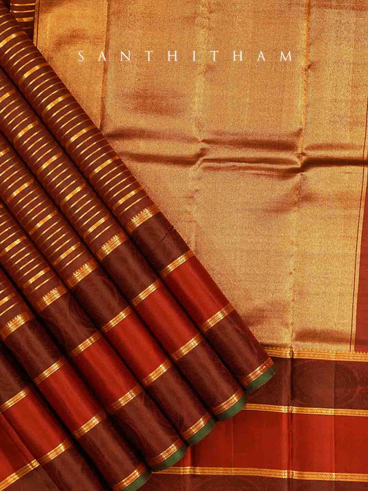 Gold and Chocolate Brown Silk Saree